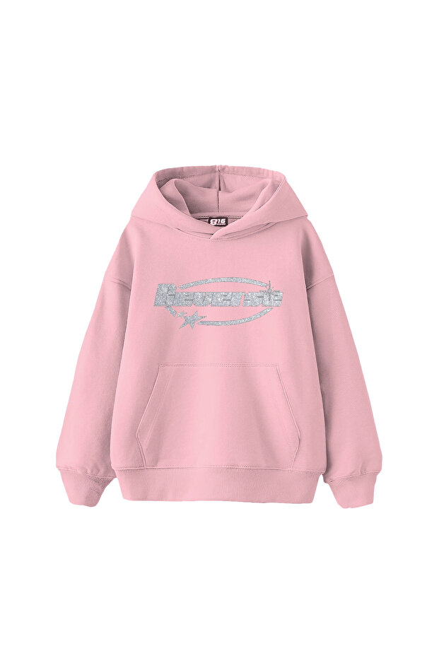 Reverse Stone Printed Oversize Unisex Pink Hoodie