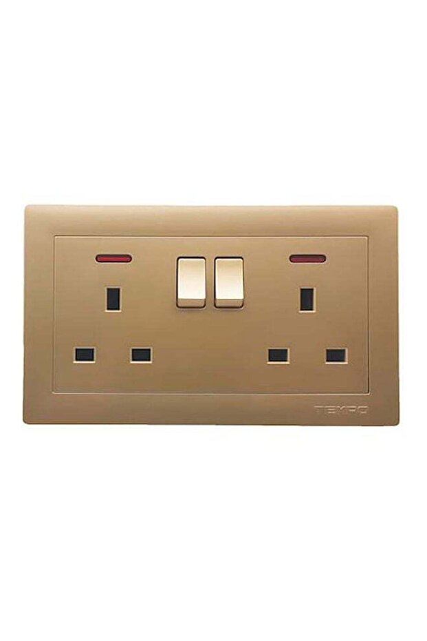 Double 13A Wall Socket With Switch Gold 7x14 cm