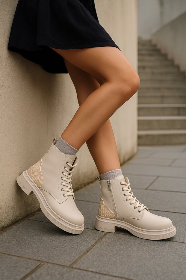 Elyediane Women's Casual Boots with Laces and Zipper 001201 Leather