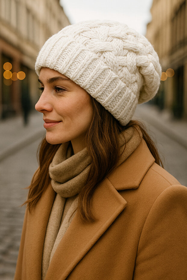 SEPET MODEL ZARİF ÖRGÜ DESENLİ BERE - 5