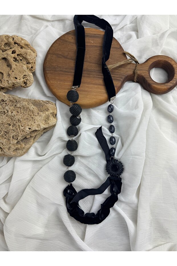 Taşlı uzun tasarım kolye - 2