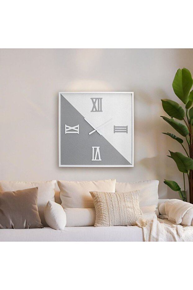 Cambridge Wood Square Grey Wall Clock – Modern Sleek Design, Silent Quartz 60x60 cm