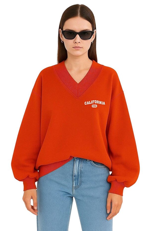 California Printed Unisex V-Neck Sweatshirt