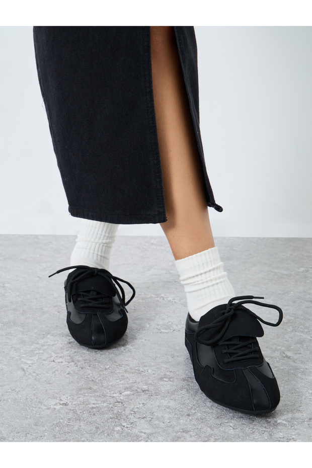Women Black Lace Up Sneakers