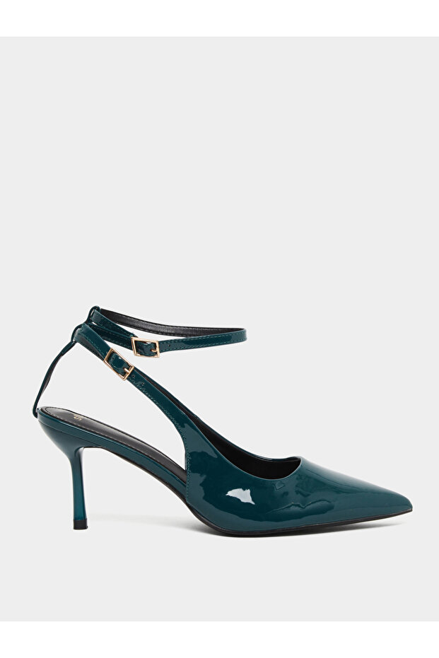 Dark Green Ankle Strap Stiletto Heel Sandals