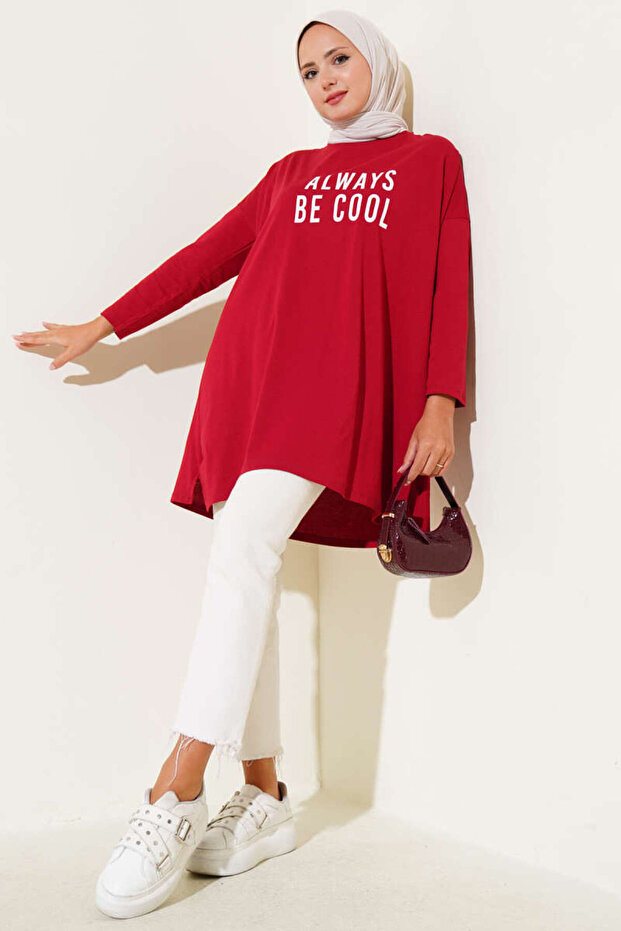 Women's Printed Tunic Crew Neck Long Sleeve - 4