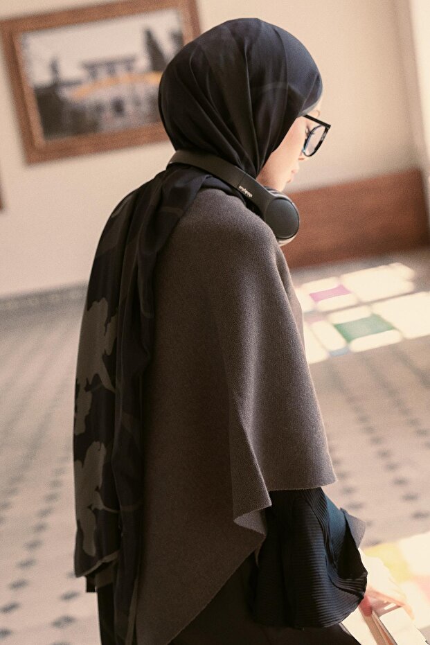 Vera Monogram Floş Şal Antrasit - 2