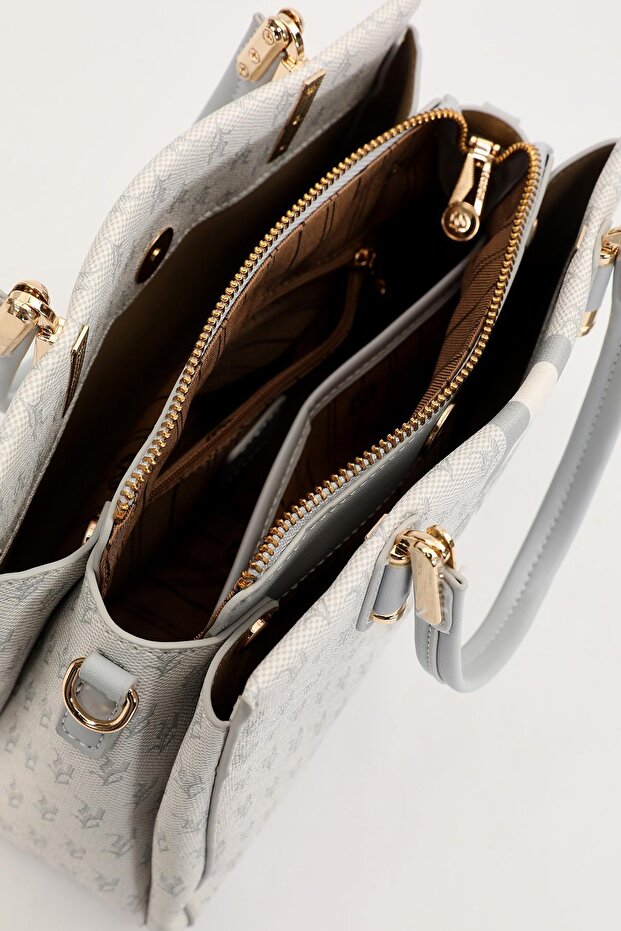 Gray Monogram Patterned Handbag - 3