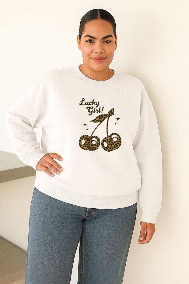 3-Ply Combed Cotton Lucky Girl! Printed Large Size Unisex Sweatshirt