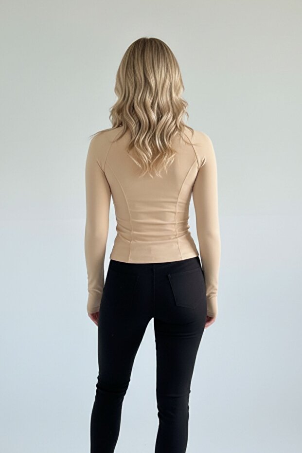 Rover Basic Slim Fit Fermuarlı Bluz - 4