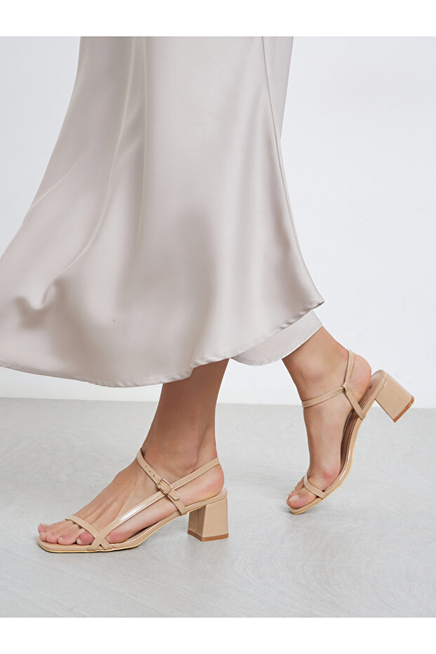 Beige Block Heel Slingback Sandals