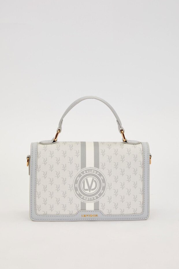 حقيبة يد بنمط شعار مونوغرام باللون الرمادي - 1