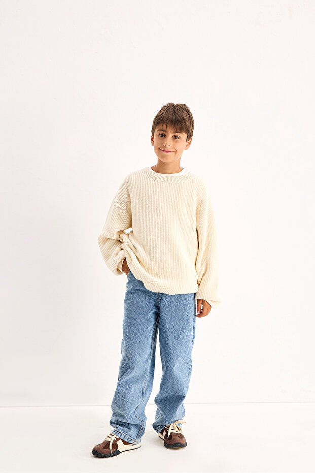 Pamuk Örme Kazak Ekru - 5