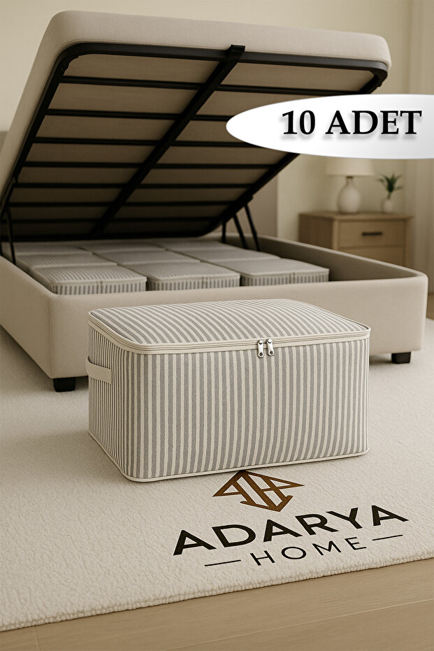 ADARYA HOME 10’lu Antrasit Çizgili Baza Altı Çekyat Hurç 60×40×22 cm