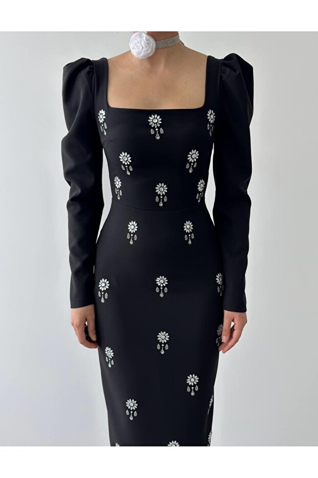 Pera Taş Detaylı Elbise - 6