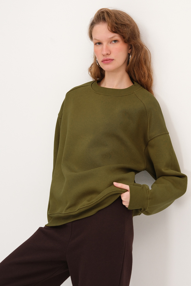 Bisiklet Yaka Şardonlu Basic Sweatshirt S3408-K11 - 4