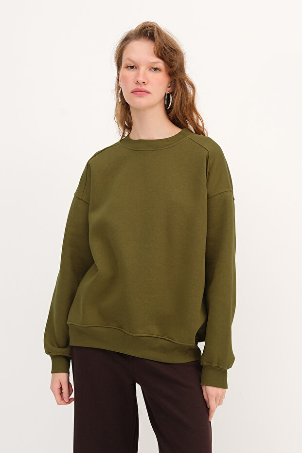 Bisiklet Yaka Şardonlu Basic Sweatshirt S3408-K11 - 1