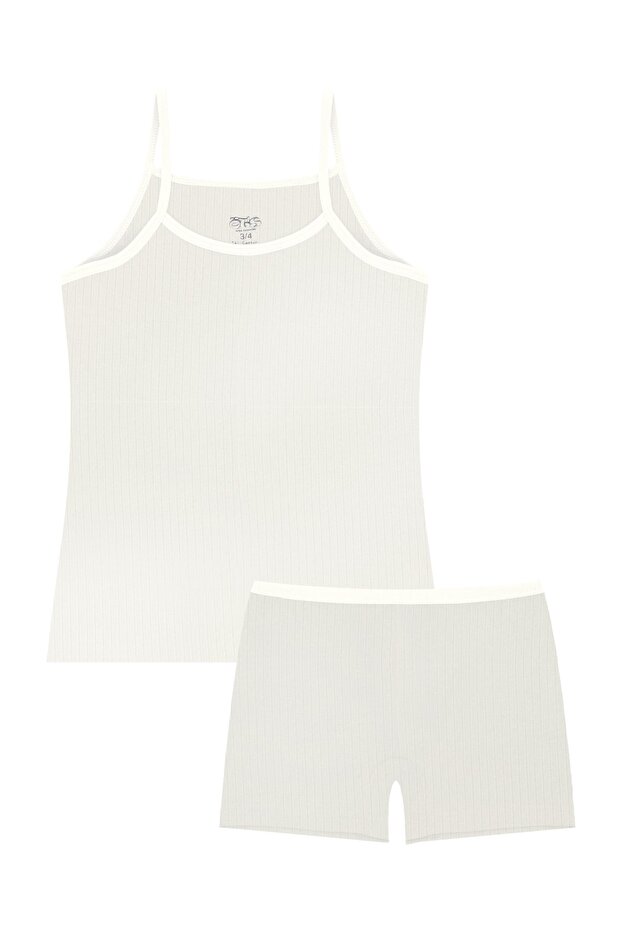Girl's Athlete Boxer Lycra Ribbed Ecru Solid Color (96% Cotton - 4% Elastane)