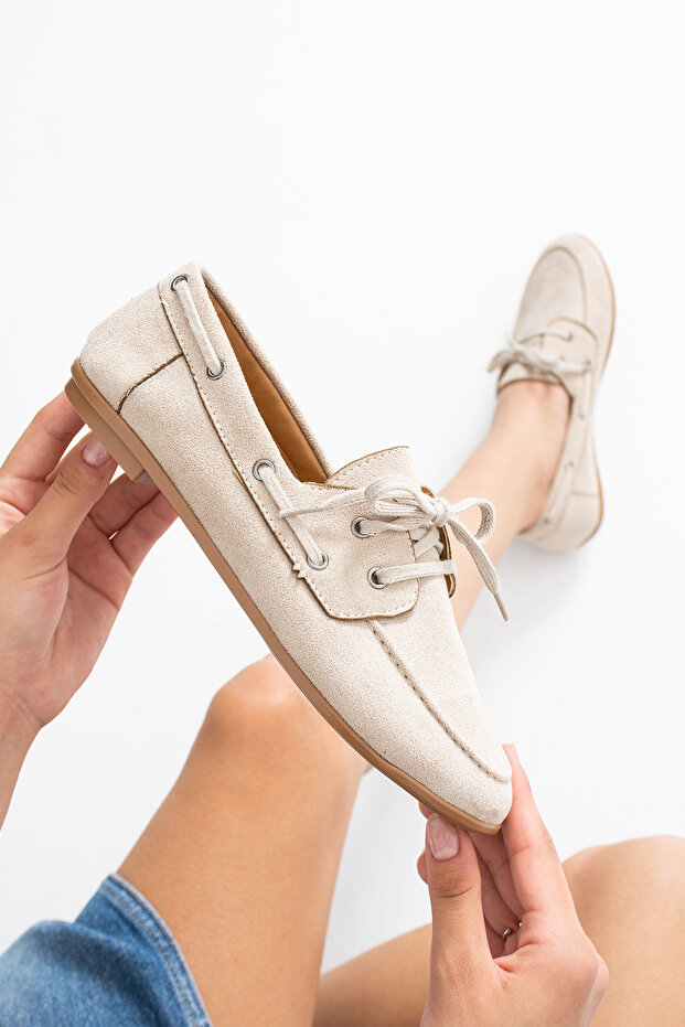 Juno Women's Suede Lace-Up Loafers Casual Ballet Flats