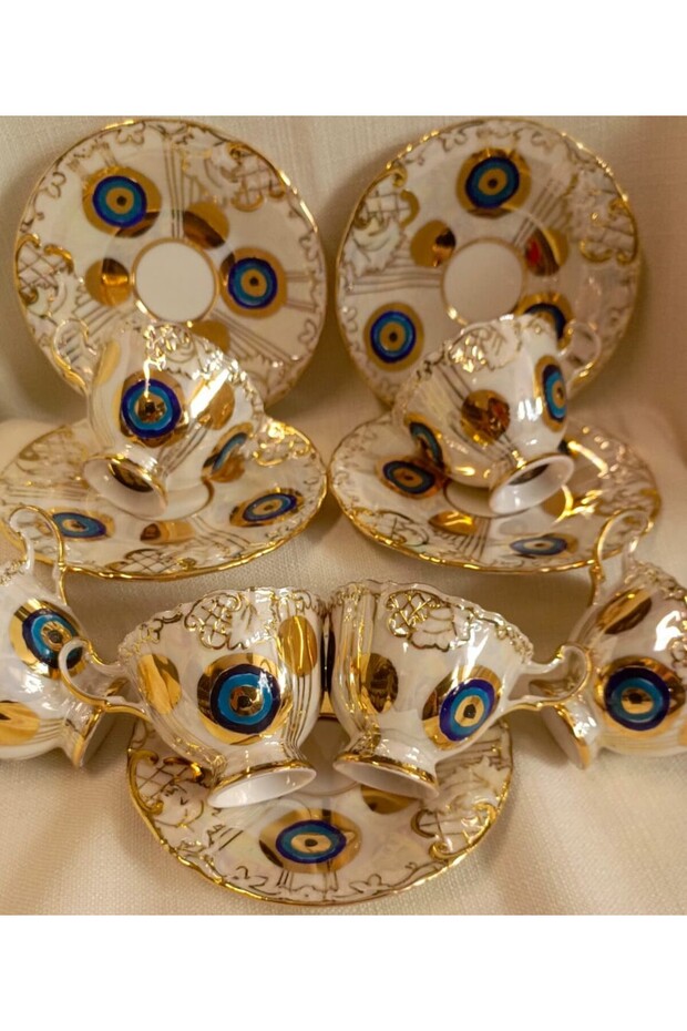 Double Eye Bead Porcelain Hand Painted Coffee Cup Set