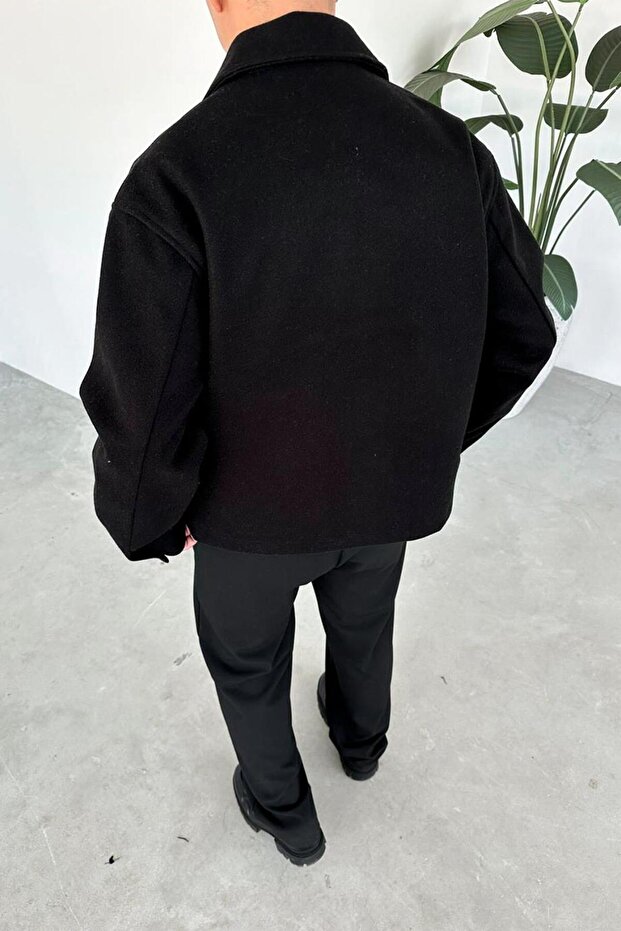 Siyah Wool Blend Relaxed Ceket - 3