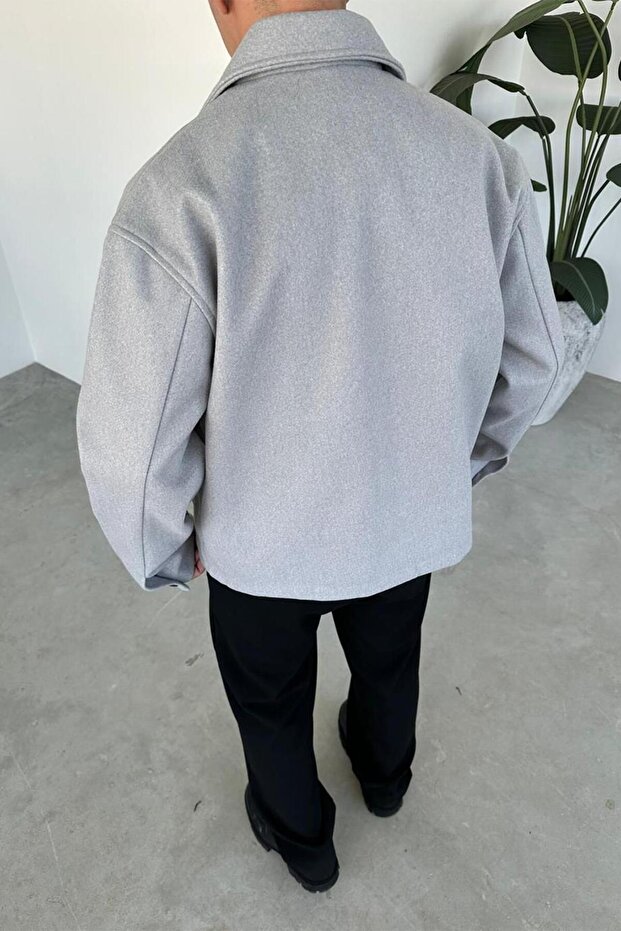 Gri Wool Blend Relaxed Ceket - 4