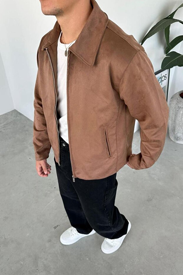 Taba Süet Kumaş Basic Relaxed Ceket - 3