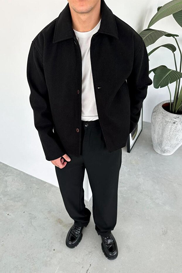 Siyah Wool Blend Relaxed Ceket - 1
