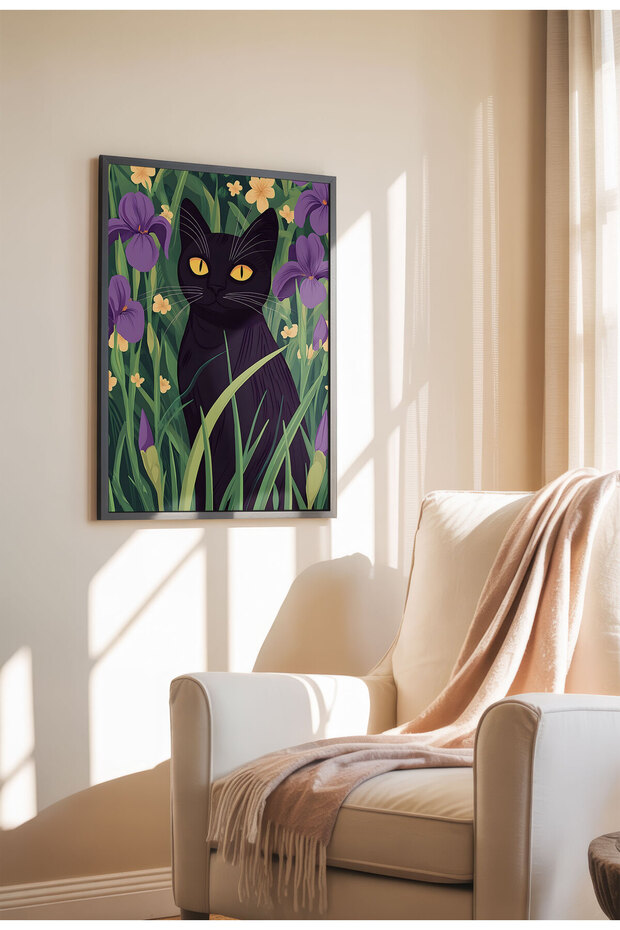 Black Cat Canvas Print – Digital Artwork on Unframed - Black Cat 24 - 2