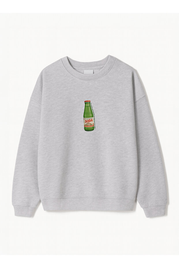 Unisex Oversize Fit Sweatshirt with Soda Bottle Print – Crew Neck, 3 Thread Fleece