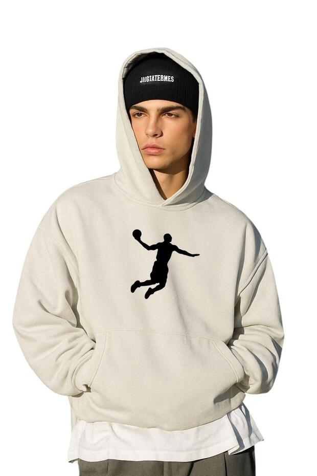 3-Ply Combed Cotton Basketball Playing Printed Unisex Hooded Sweatshirt