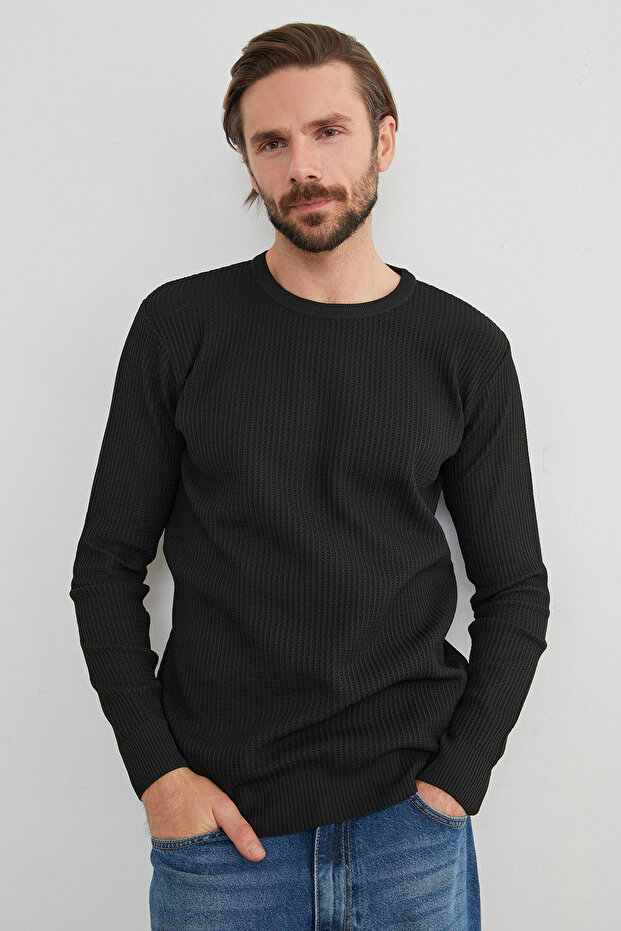 Basic Bisiklet Yaka Örgü Triko Kazak - 1