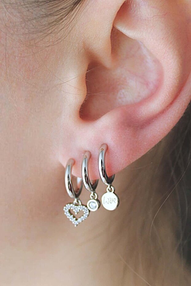 Vip Steel Triple Look Zircon Stone Love Earrings