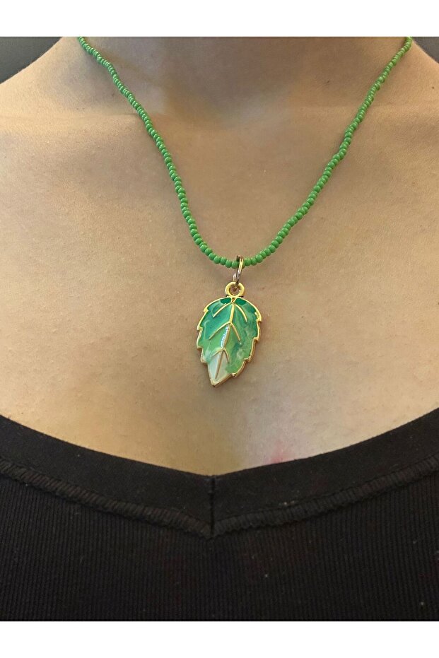 21 cm Steel Leaf End Beaded Women's Necklace