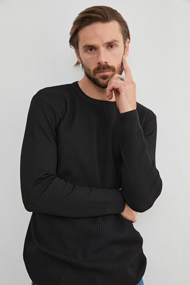 Basic Bisiklet Yaka Örgü Triko Kazak - 2