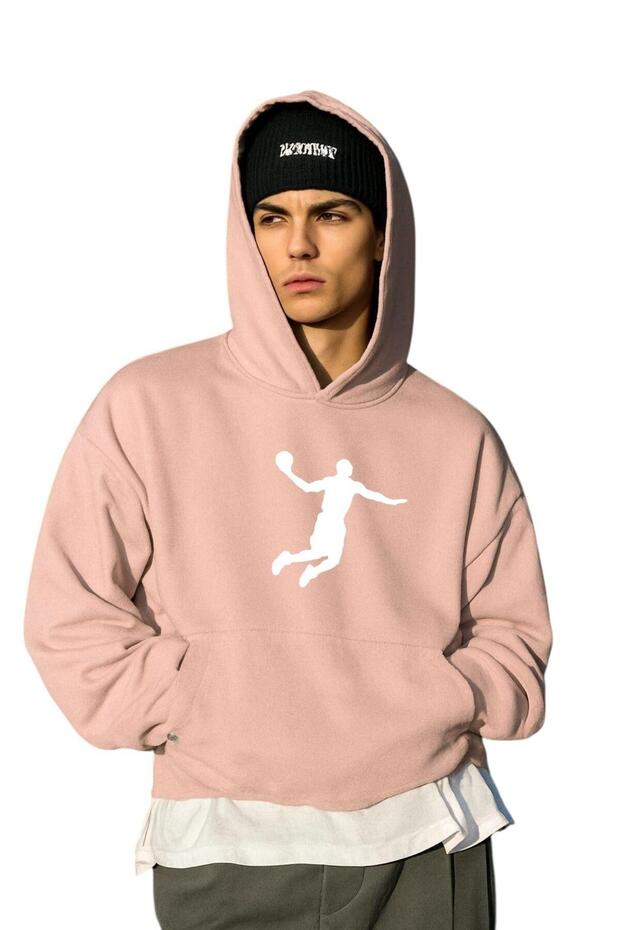 3-Ply Combed Cotton Basketball Playing Printed Unisex Hooded Sweatshirt