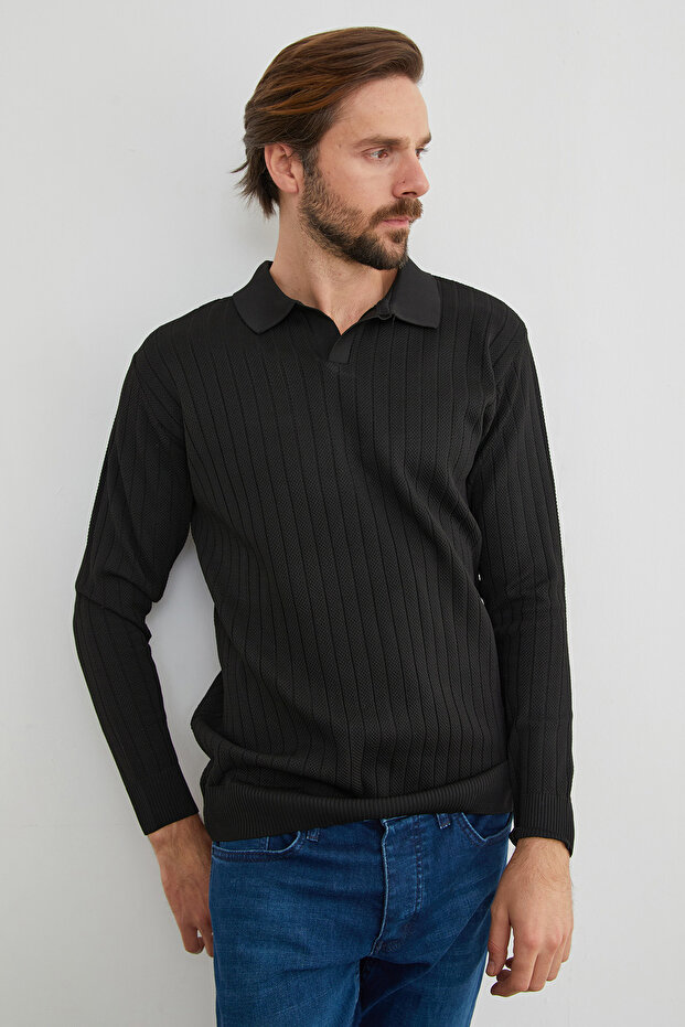 Basic Polo Yaka Triko Kazak - 6