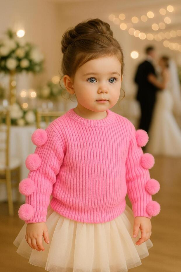 Birthday-Wedding-Christmas Baby Seamless Oversize Pompom Knit Sweater