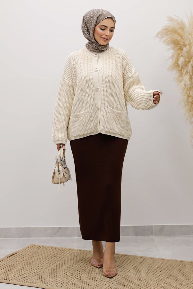 Soft Textured Buttoned Knitwear Cardigan Tsd250223 Beige