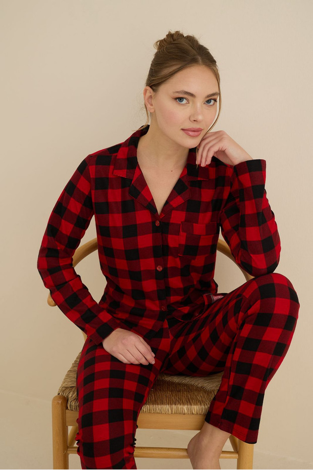 Women's Red Black Plaid Pajama Set