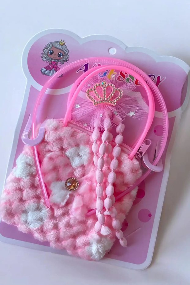 Pink Color Children's Buckle Bag Crown Set