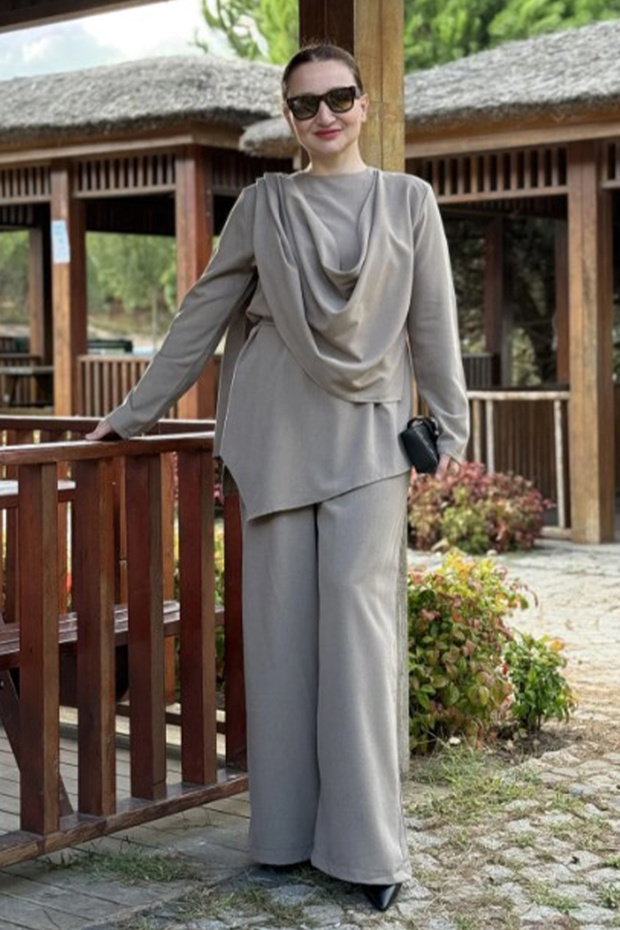 Women's Mink Shawl Collar Tunic Pants Set