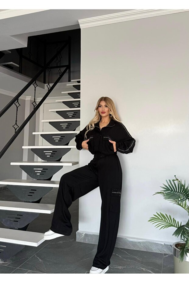 طقم سترة بياقة مرصعة بالأحجار - 3