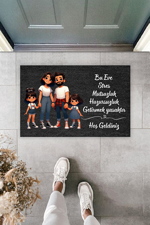 Modern Dijital Baskı Aile Temalı Kapı Önü Paspas - 2