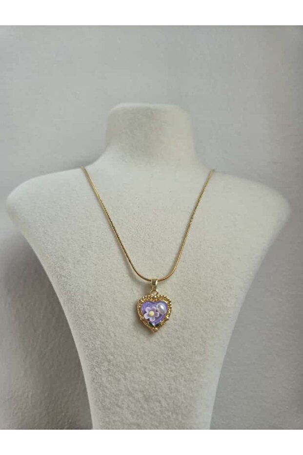 Kararmaz Çelik Mor Mineli Kolye - 2