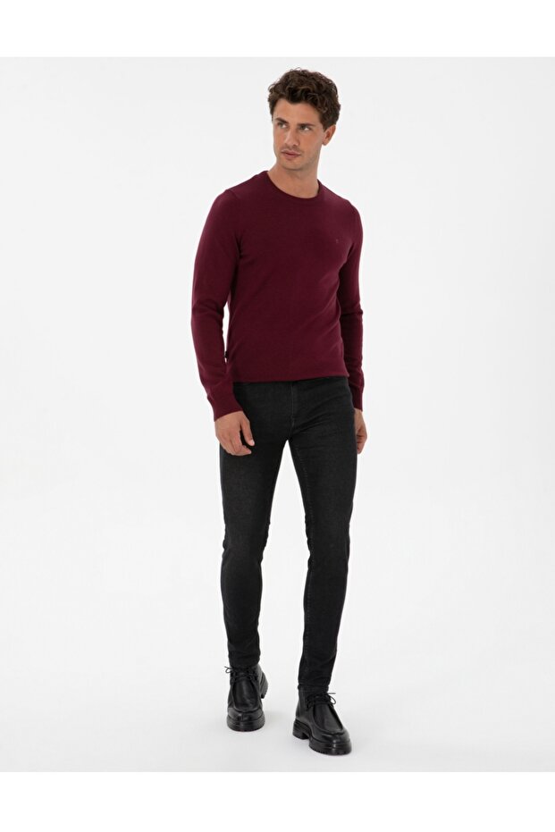 bisiklet yaka slim fit basic triko kazak - 2