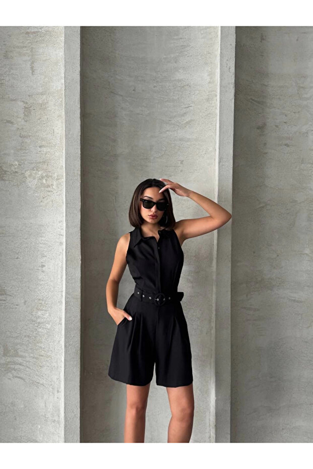 Yakalı şort tulum - 4