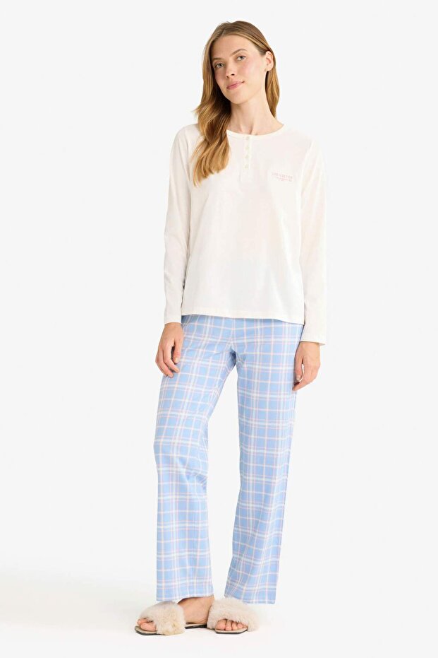 Pijama Takımı Regular Fit Uuzn Kollu Üst Kareli Uzun Alt-Fall in Love G0225AX25AU - 1
