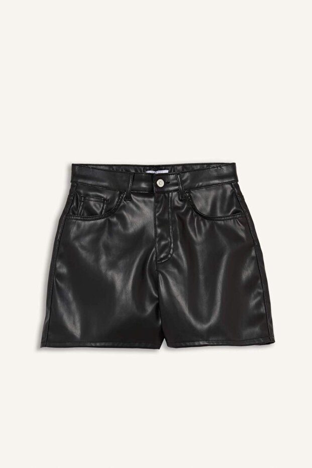 Normal Bel Kısa Paça Suni Deri Şort G1666AX25WN - 1