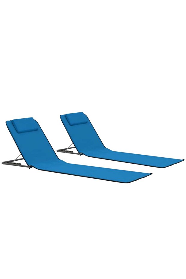 Folding Beach Mats 2 pcs Steel and Fabric Blue